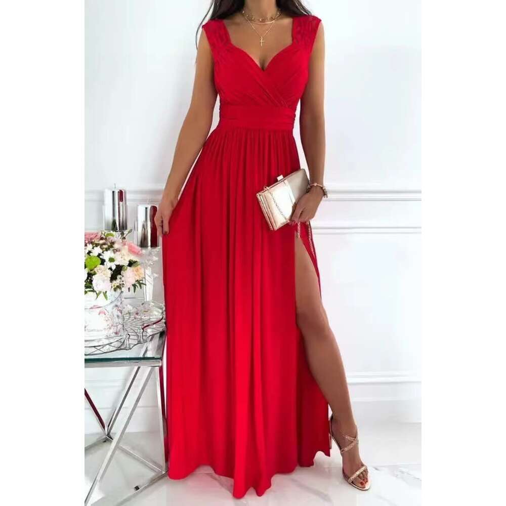 2024 Sleeveless Lace Open Back Bottom Split Women's Dress F52044