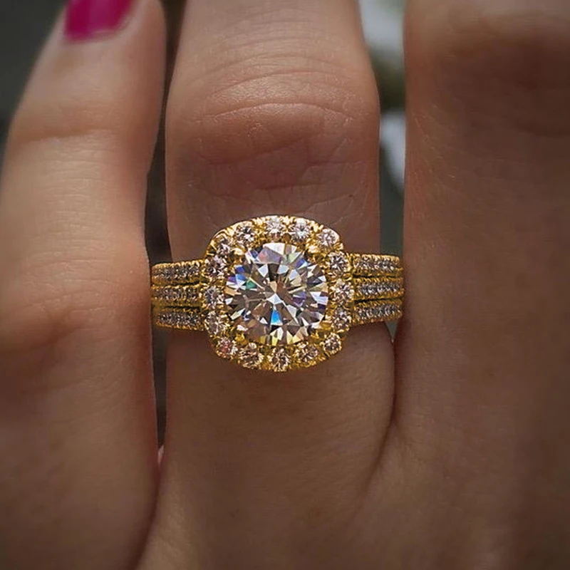 Women Brilliant CZ Imitate Moissanite Wedding Rings Charm Engagement Wedding Ring for Woman Girls Gift Fashion Fine Jewelry