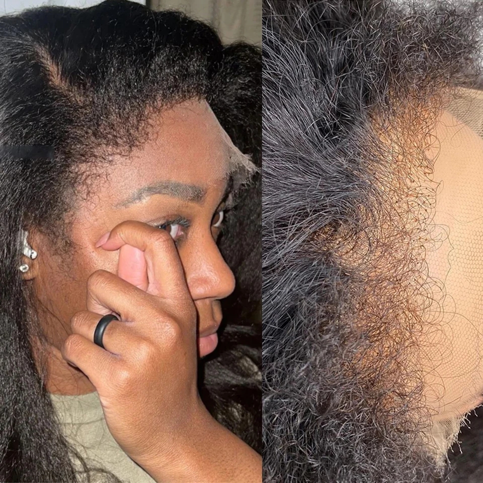 4c Edges Lace Front Human Hair Wigs Malaysian Kinky Straight Pre Plucked Glueless Pre-Cut Wigs Human Hair Ready To Wear Lace Wig