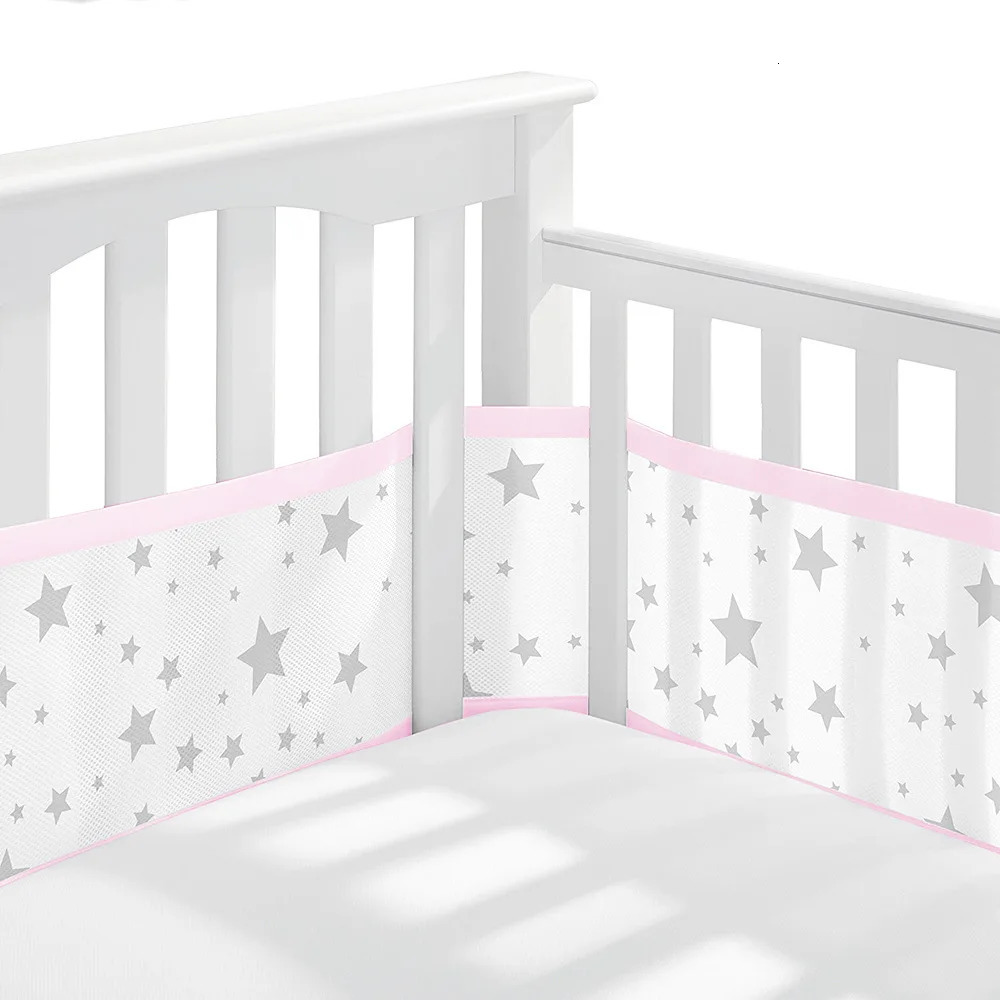 Breathable Mesh Bed Liner 4 Panel Baby Cot Fence Cotton Railing Thicken Bumper One-piece Crib Around Protector Baby Room Decor 240520