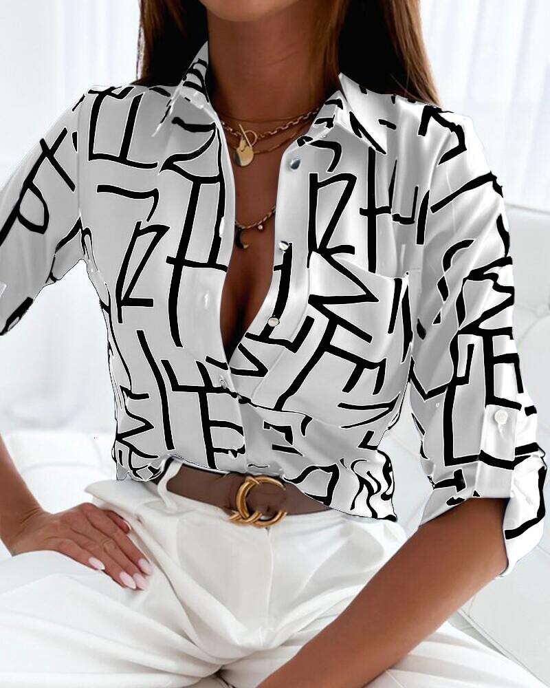 2024 Women's Spring and Autumn Top Long Sleeve Printed Shirt Female F52028