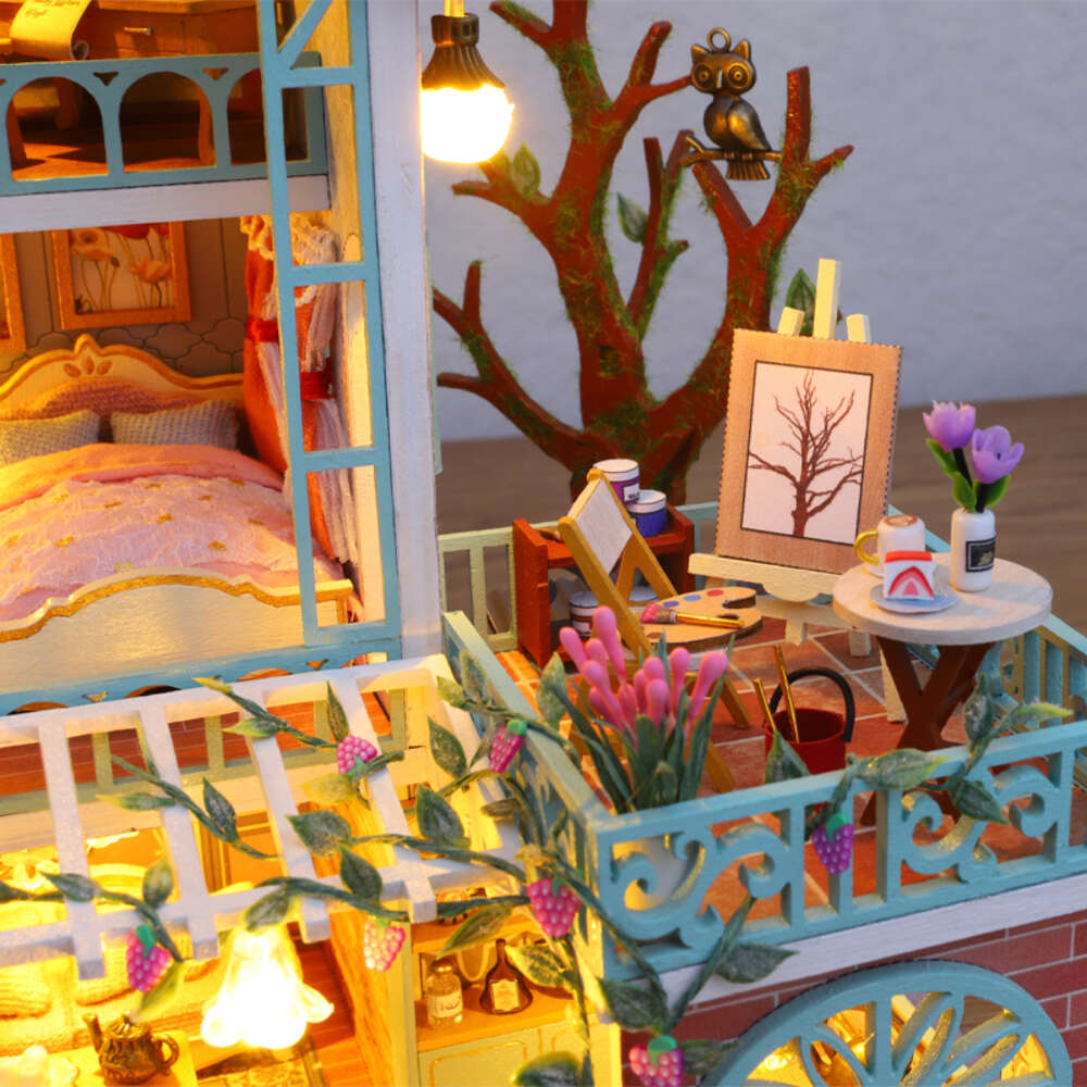 House Miniature Doll DIY Assembly Building Model Villa Kit Production of Small Room Toys, Home Bedroom Decorations with Fur