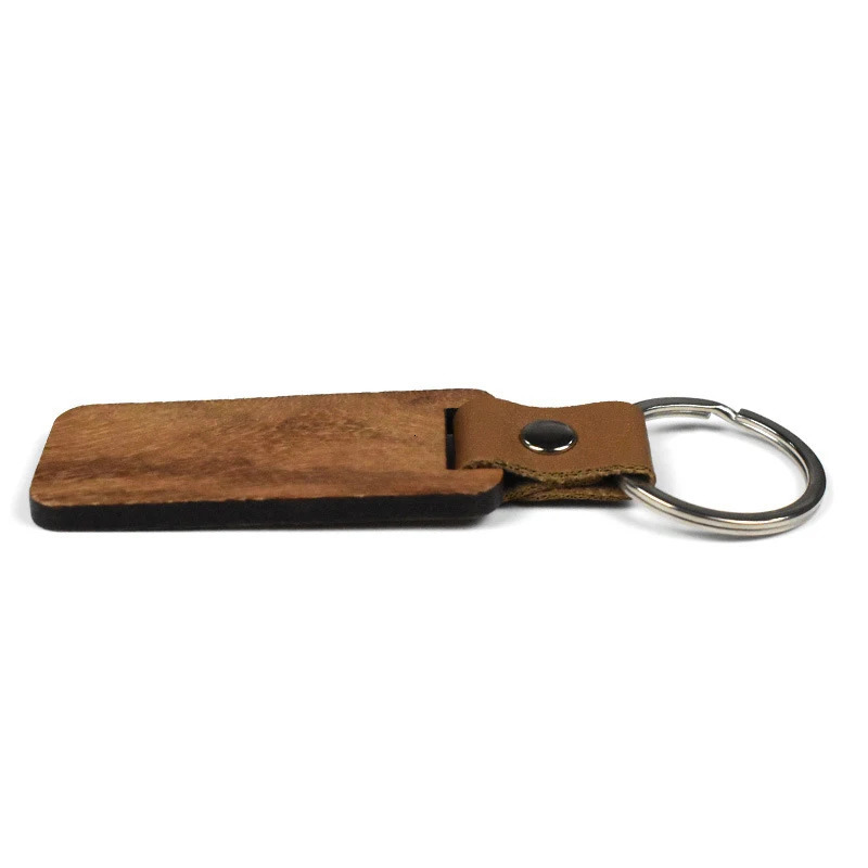 100Pcs Blank Wood Keychains PU Leather Keychain Rectangular Wood Key Chain 240516