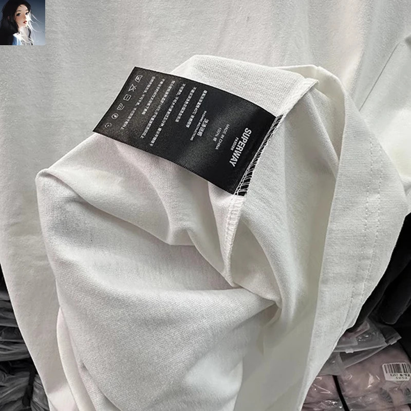 Green Reversed Stitching White Casual Round Neck T-Shirt Men Women High Quality Heavy Fabric Short Sleeve T Shirt Oversize Tops 240518