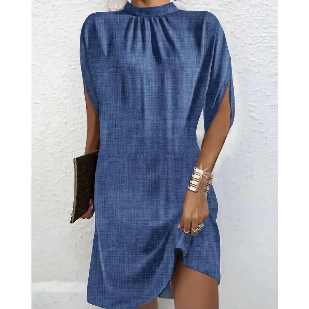 2024 New Women's Fashion Loose Bat Sleeve Round Neck Dress F52028
