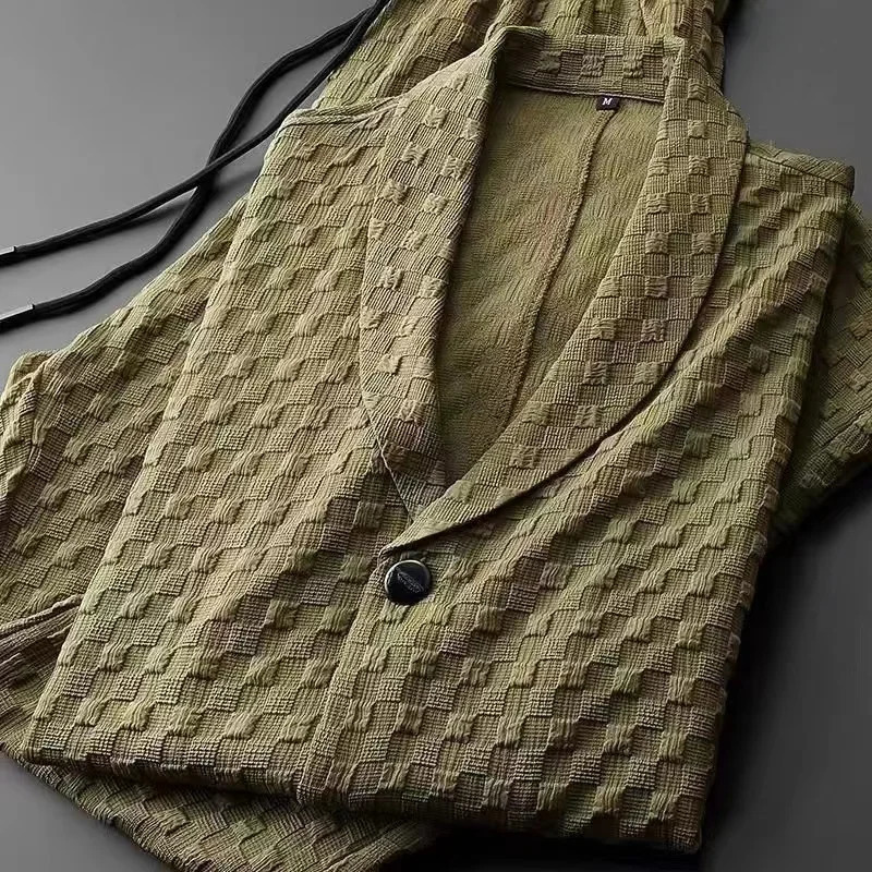 Fashion Mens Two Piece Sets Spring Summer Casual Short Sleeve Shirts Pants Suit Solid Geometry Pattern Printed Outfit Men 240518