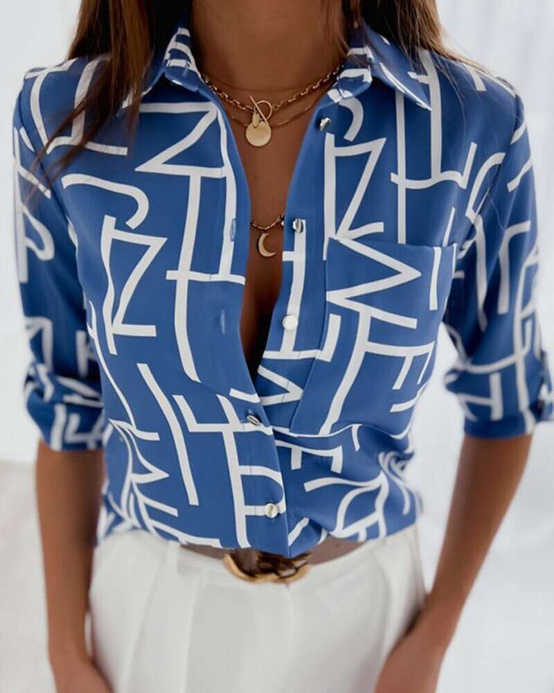 2024 Women's Spring and Autumn Top Long Sleeve Printed Shirt Female F52028