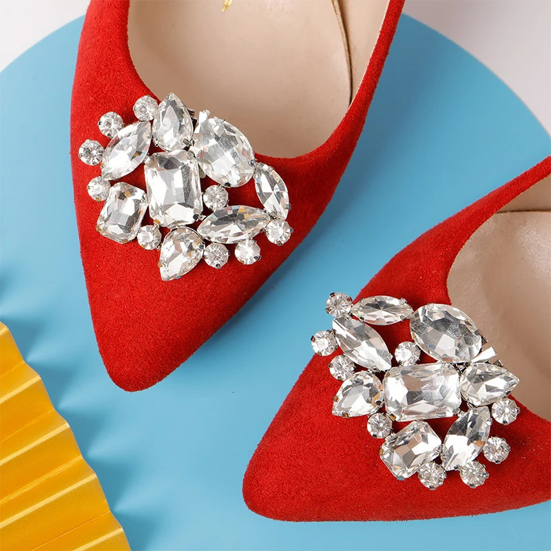 Women High Heel Rhinestone Wedding Shiny Clips Square Clamp Shoe Decorations Clip Charm Buckle 240520