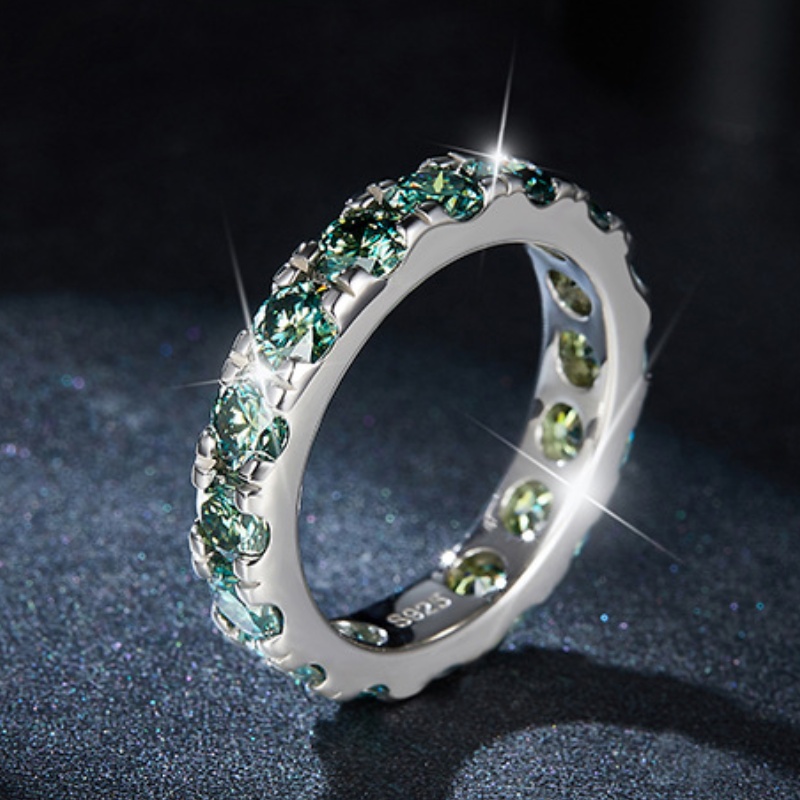 Men Women Rings Sterling Sier Dia Passed Test 4mm Blue Green Moissanite Ring for Party Wedding Nice Gift