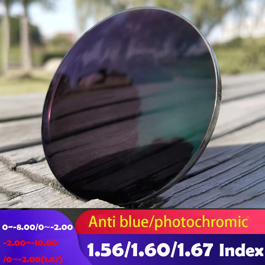1.56 Anti Blue Light Discoloration Lenses 1.61/1.60 Film Pochromic Glasses 1.67 Myopia Presbyopia Aspherical Transition Grey 240514
