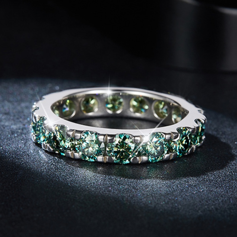 Men Women Rings Sterling Sier Dia Passed Test 4mm Blue Green Moissanite Ring for Party Wedding Nice Gift