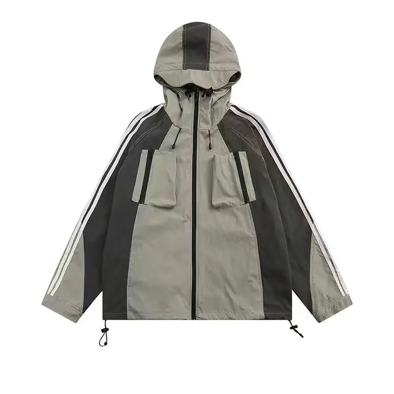 Deeptown Streetwear Techwear jacket for womens windproof retro Anorak Harajuku oversized zippered hood Korean comments on many clothing items 240516