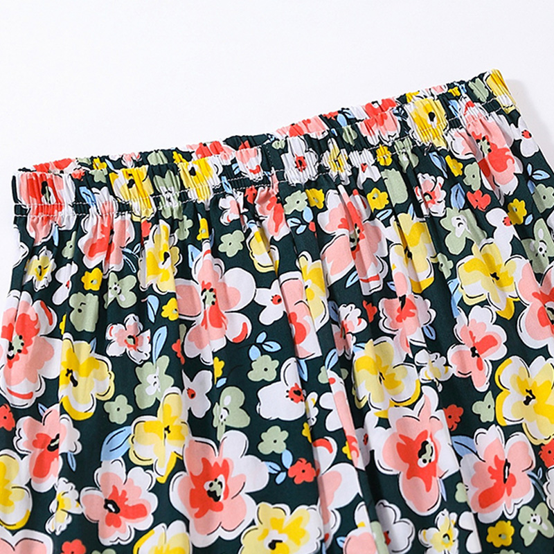 Ladies spring and summer thin casual pants tropical flower print can be worn home air conditioning pants beach sunscreen pants