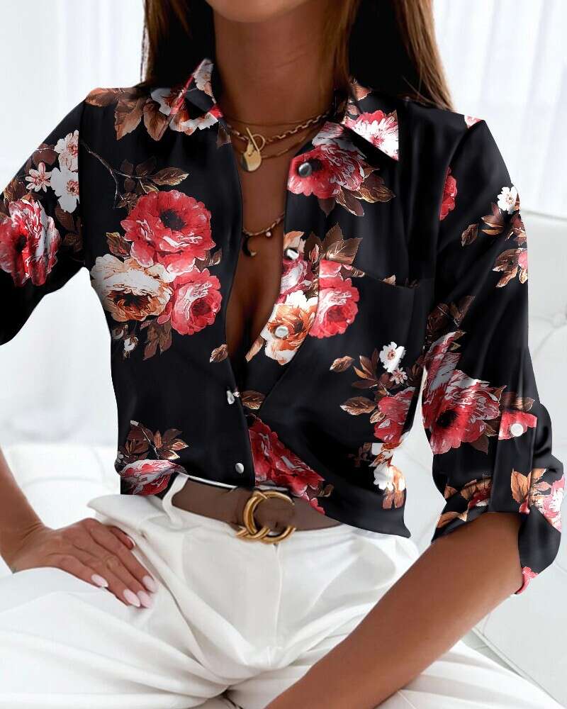 2024 Women's Spring and Autumn Top Long Sleeve Printed Shirt Female F52028