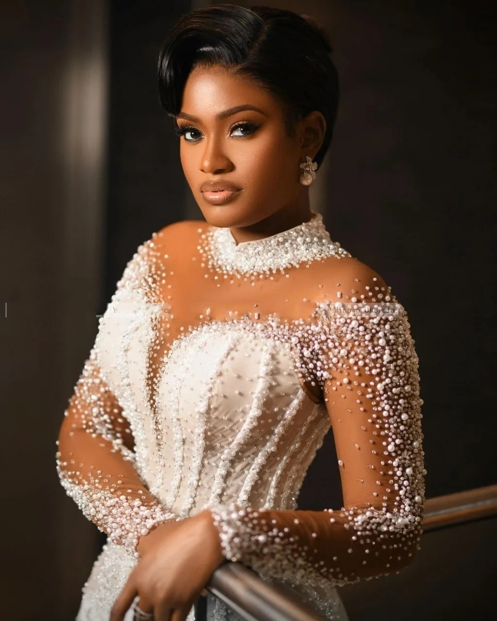 Mermaid Women Wedding Dresses 2025 High Neck Long Sleeve Pearls Beading African Bridal Bride Gowns New Arrival Vestidos De Novia Customed
