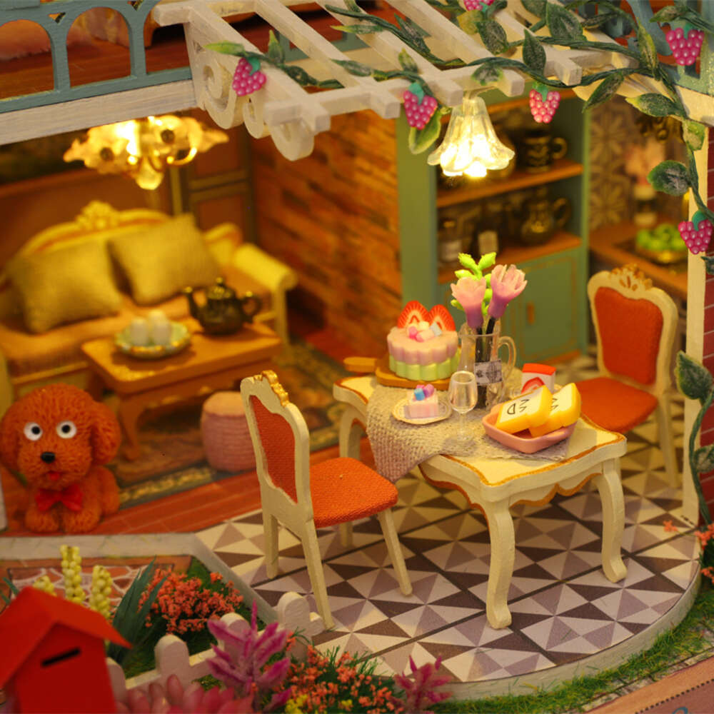 House Miniature Doll DIY Assembly Building Model Villa Kit Production of Small Room Toys, Home Bedroom Decorations with Fur