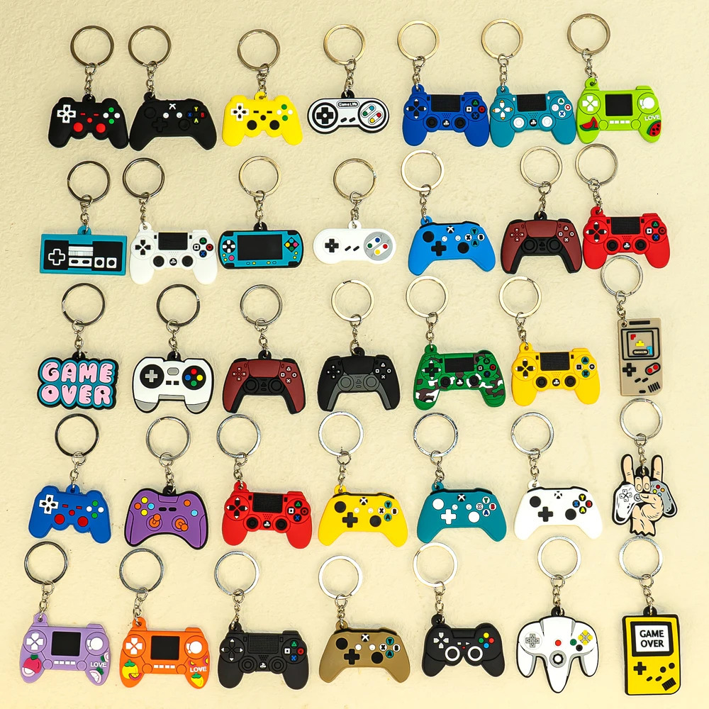50PCS PVC Keychain Cute Gamepad Colorful Joystick Keyring Wholesale Custom Key Chain for Car Key Accessories Gadget for Man Gift 240516