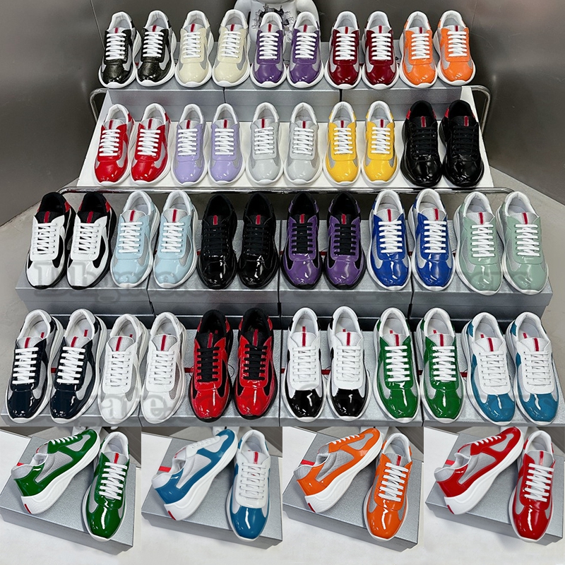 With box Americas Cup Sneakers Xl Patent Leather Flat Trainer for Men Nylon Black Mesh Lace up Outdoor Runner Sports Trainers Sneaker Running Shoes