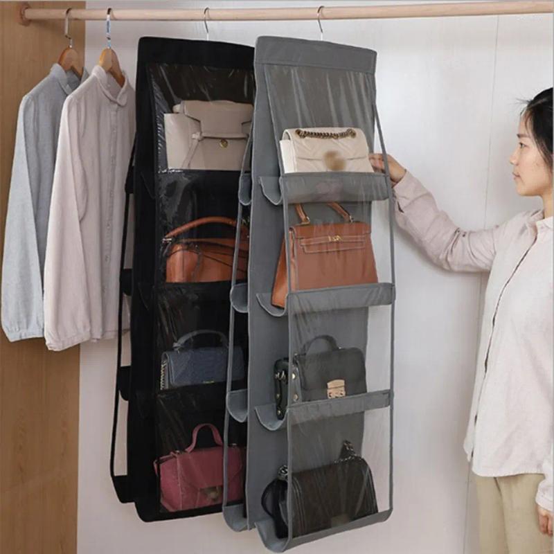 Storage Boxes Hanging Handbag Organizer Non-woven Holder PVC Purse Closet 8 Pocket