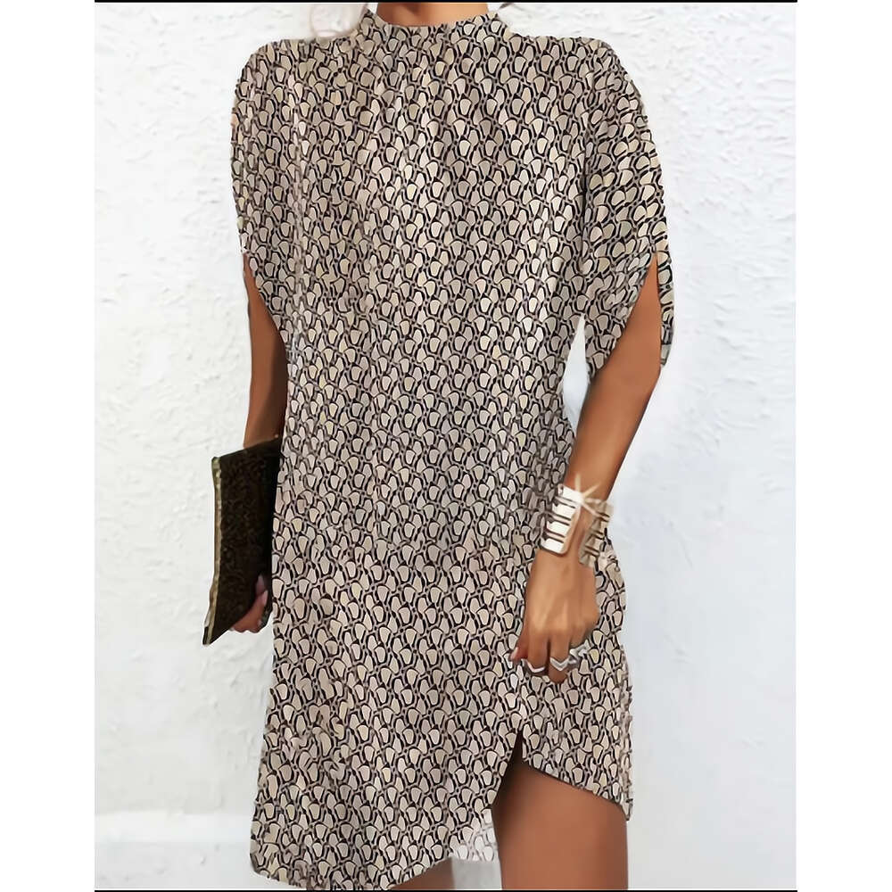 2024 New Women's Fashion Loose Bat Sleeve Round Neck Dress F52028