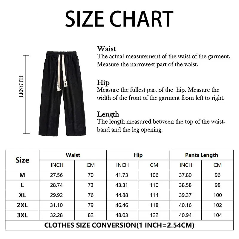 Spring Autumn Corduroy Sweatpants For Men Soft Loose Straight Tube Pants Elastic Waist Wide Leg Sports Running Trousers 240510