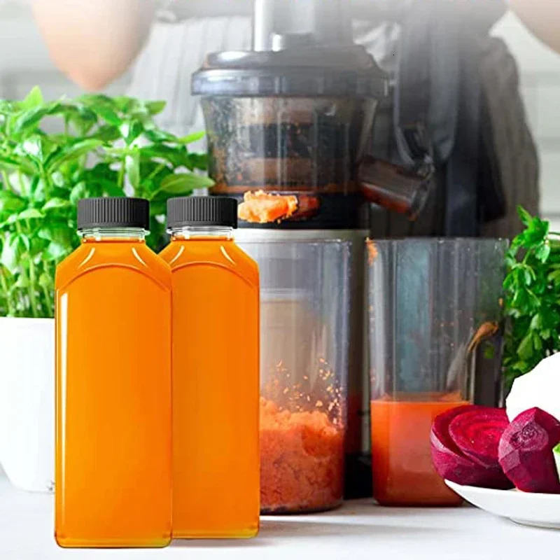 10pcs 60ML500ML Clear Empty Plastic Juice Bottles with Caps Reusable Water Bottle Juicing Smoothie Containers W Funnel 240520