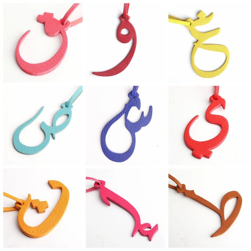 Wholesale Personalized Real Full Grain Leather Character Alphabet Arabic Letter Keychain Backpack Pendant Ladies Women Bag Charm 240516