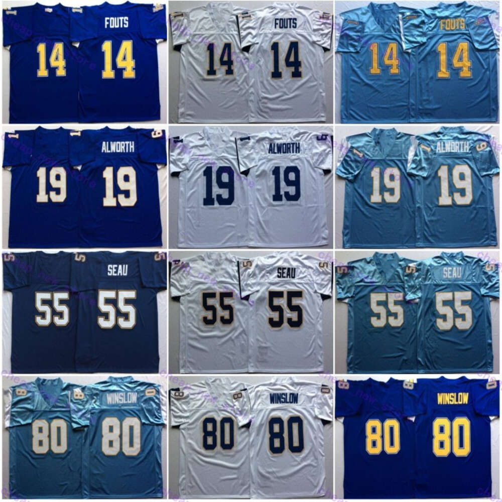 Mens Vintage 21 LaDainian Tomlinson 55 Junior Seau Football Jerseys 14 Fouts 19 Lance Alworth 80 Kellen Winslow Stitched Shirts 1994 Embroidery 75th Jersey