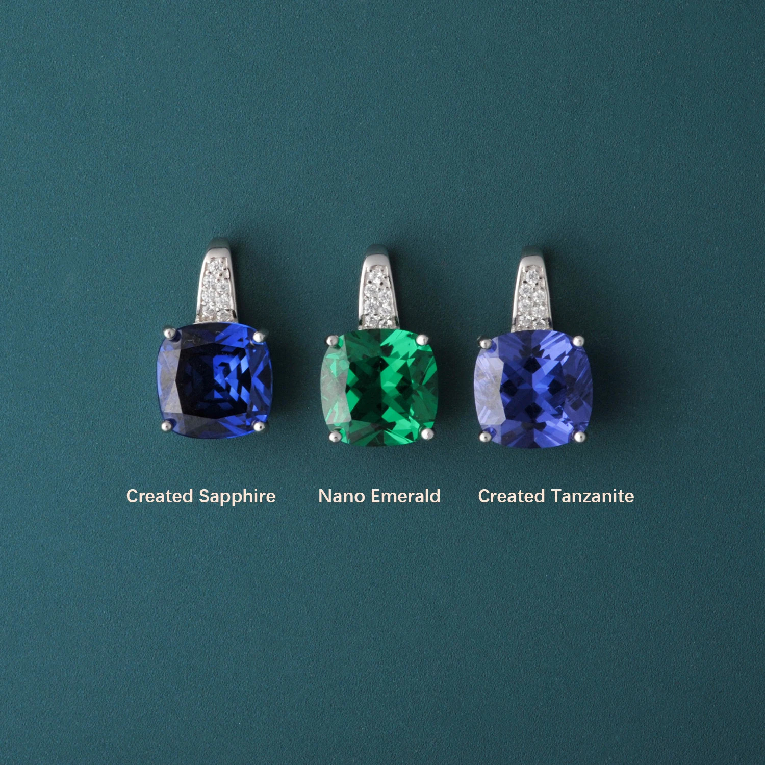 Potiy 473ct Cushion Created Sapphire Nano Emerald Tanzanite Pendant Necklace No Chain 925 Sterling Silver for Women valentines 240511