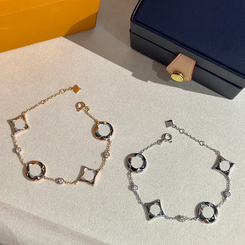 Women Luxury New Sterling Bracelet Famous Designer Classic Aging Gradual Grey Fritillaria Two tone Charming Chain Jewelry