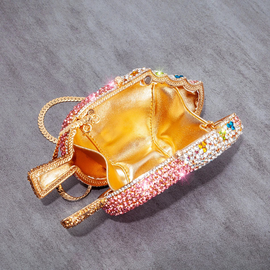 Ice Cream Shaped Diamond Evening Clutch Bag For Party Wedding Boutique Novelty Mini Kawaii Rhinestone Purses High Quality 240509