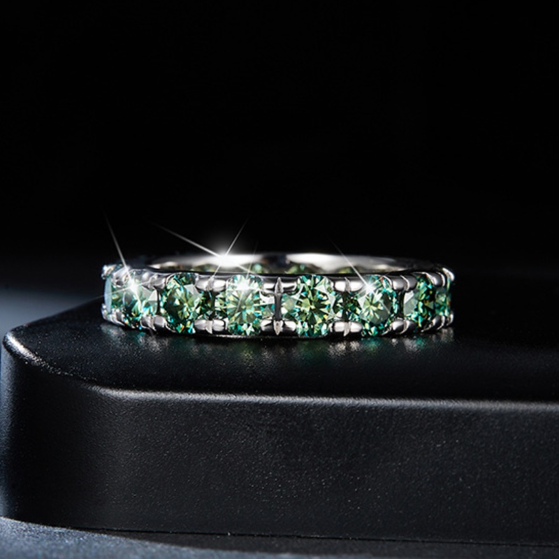 Men Women Rings Sterling Sier Dia Passed Test 4mm Blue Green Moissanite Ring for Party Wedding Nice Gift