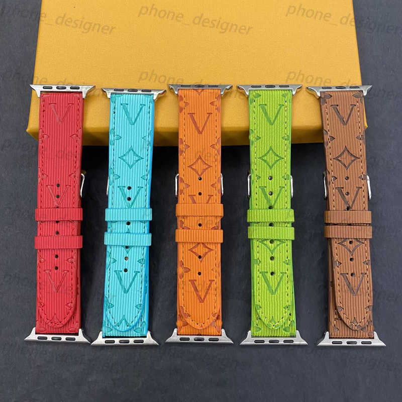 Designer Watch Band for Smart Watch Utra 2 49MM Series 9 8 7 6 5 45mm 38mm 42mm Leather iwatch Bands Fashion Wowan Straps Bracelet With Flower Printed smartwatch