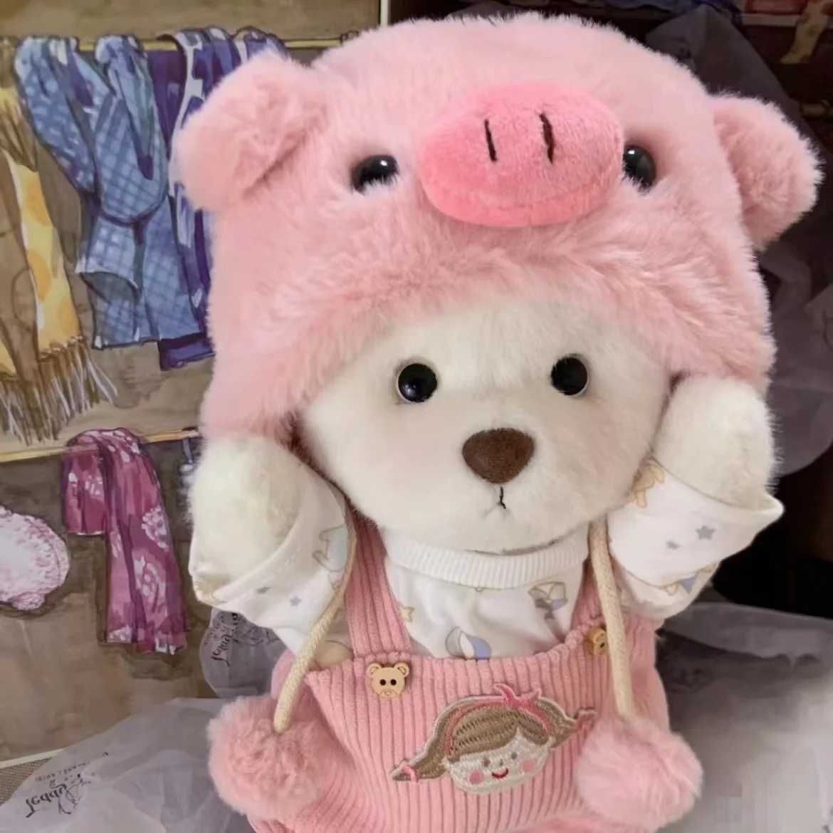 Stuffed Plush Animals 30cm Cute Teddy Bear Cosplay Pig Dinosaur Plush Toy Detachable Clothing Cartoon Soft Stuffed Bear Plushie for Kids Birthday