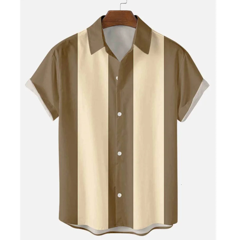 Striped Shirts for Men Button Up Shirts Short Sleeve Blouse Mens 50s Shirt Vertical Plus Size S-6XL Mens Bowling Dress Shirts 240506