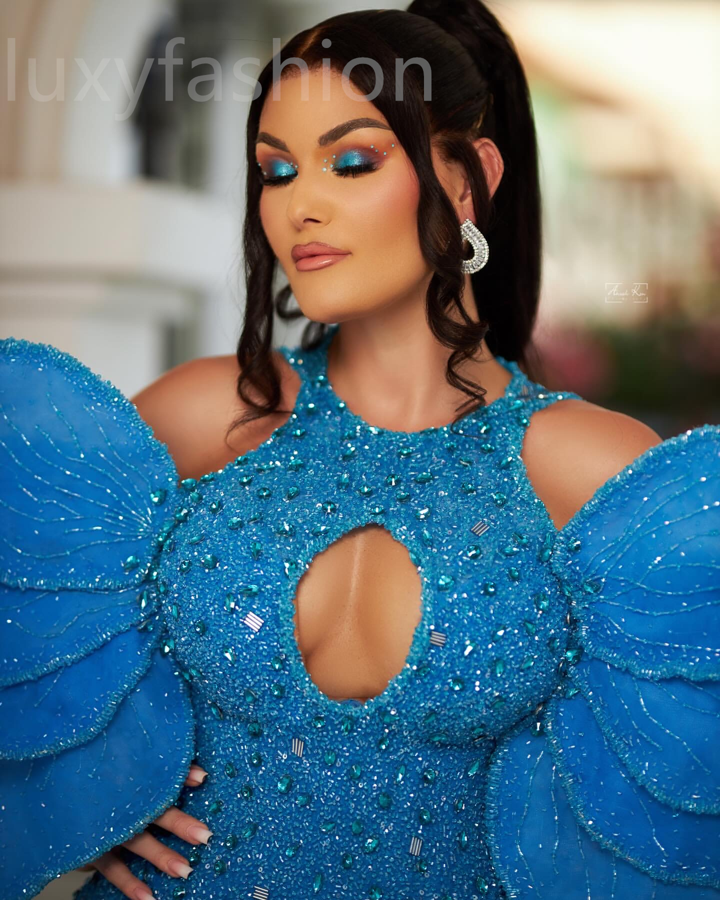 Aso Ebi 2024 Blue Mermaid Prom Dresses Crystals Beaded Sequined Evening Party Formal Second Reception Birthday Enagement Thanksgiving Dress Gowns LF05