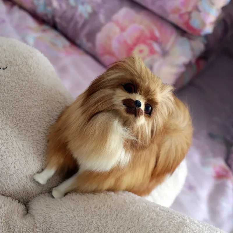 Stuffed Plush Animals 27cm Pomeranian Dog Simulation Plush Toys Lifelike Dogs Stuffed Animal Dolls Kaii Toys for Children Birthday Christmas Gift