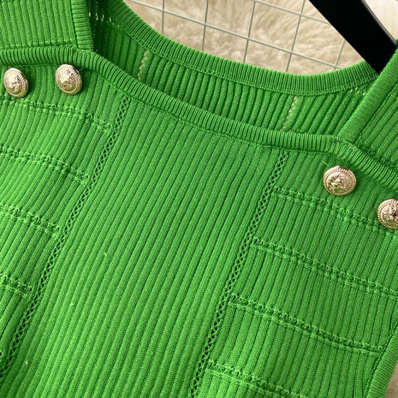 Knitted White Summer Women Solid 2 Piece Bottons Crop Top Tanks Slit Midi Long Skirt Set Bodycon Sexy Party Elegant Outfit 240518