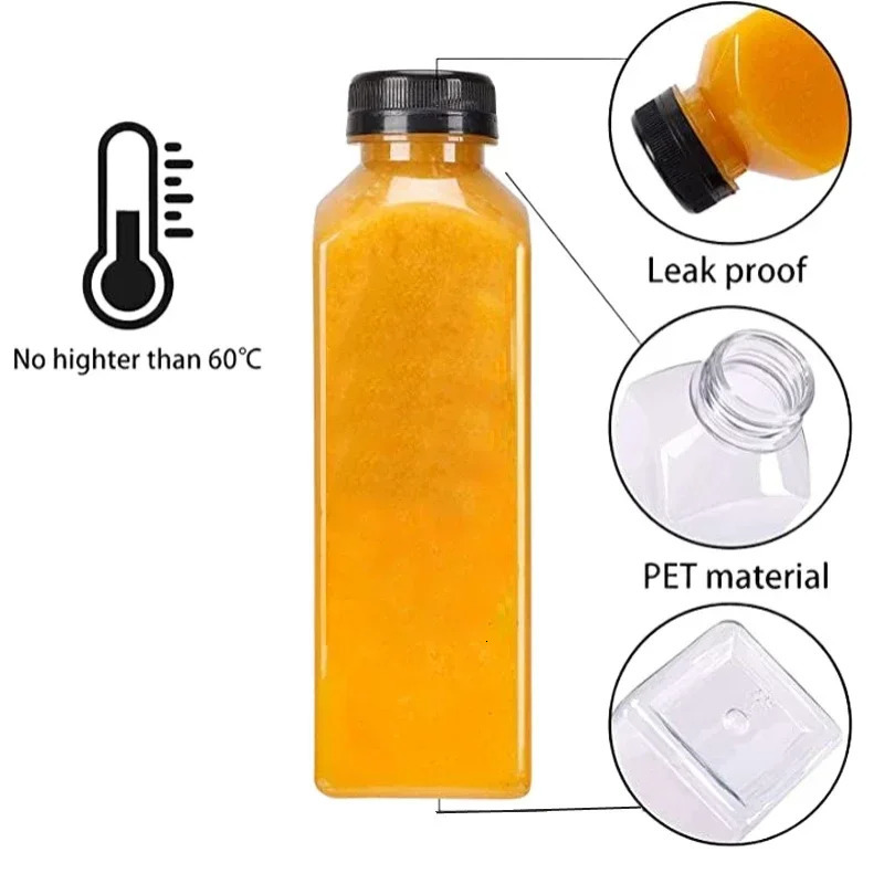 10pcs 60ML500ML Clear Empty Plastic Juice Bottles with Caps Reusable Water Bottle Juicing Smoothie Containers W Funnel 240520