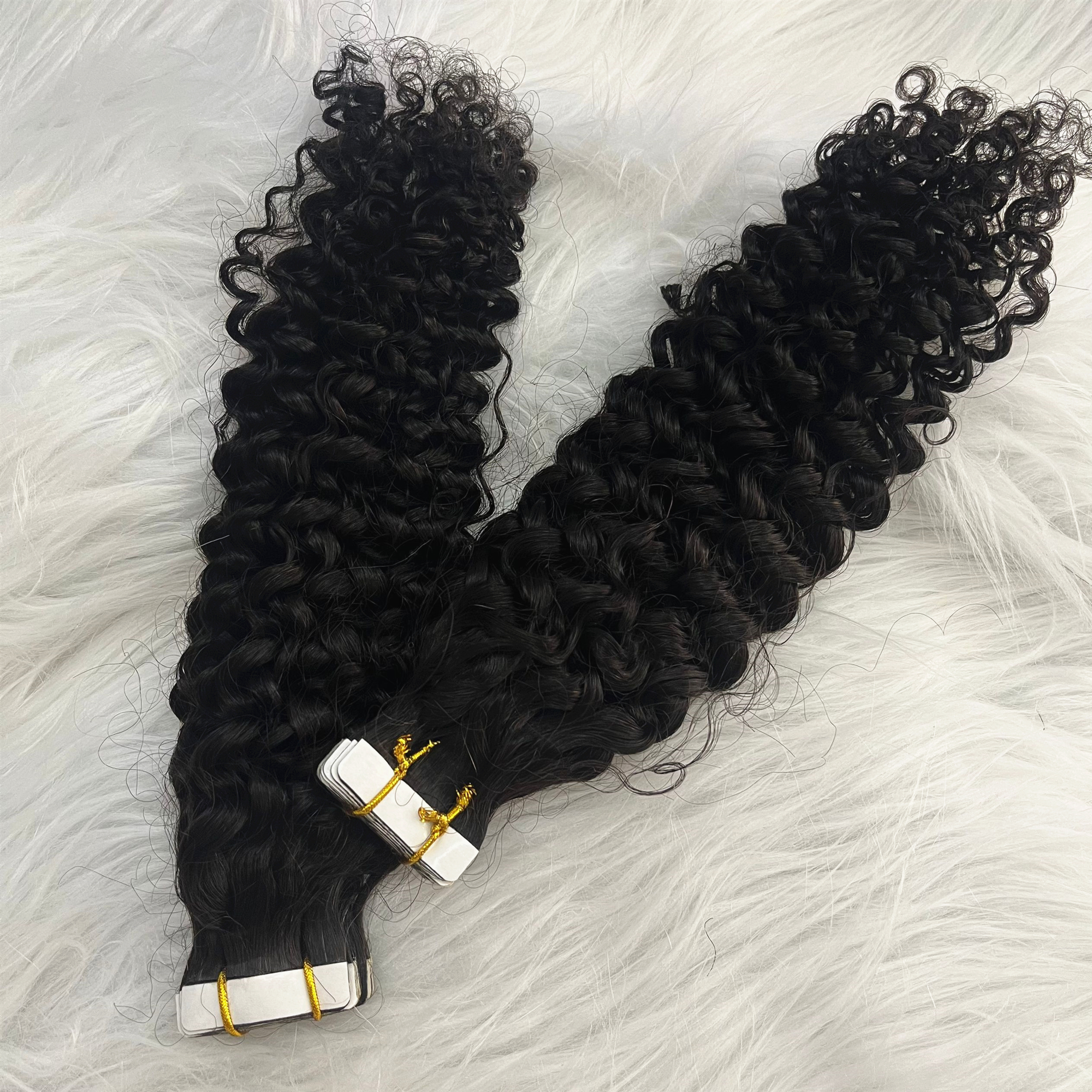 Kinky Curly Tape in Human Hair Extensions #1B Natural Black Skin Weft Tape on Hair Extension 100g/40pcs