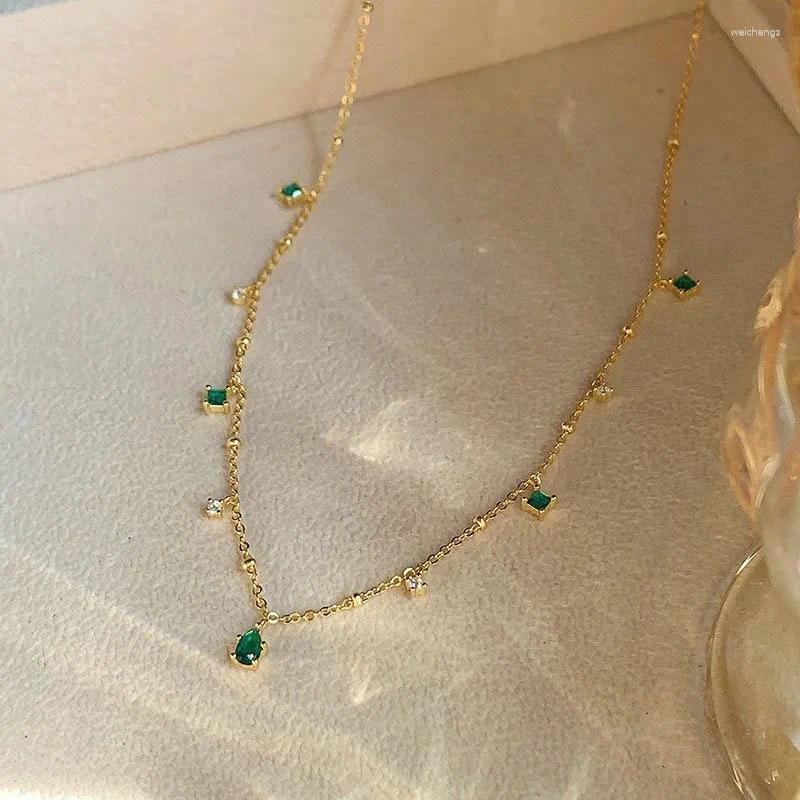 Pendant Necklaces Green Crystal Dainty For Women Silver Color Fashion Girls Accessories Christmas Jewelry