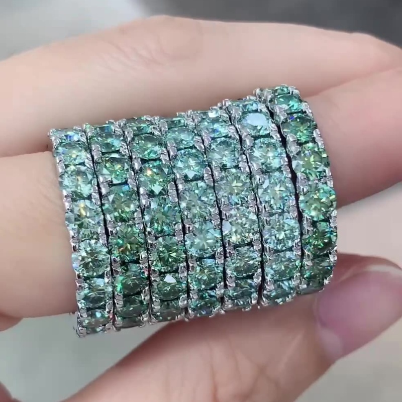 Men Women Rings Sterling Sier Dia Passed Test 4mm Blue Green Moissanite Ring for Party Wedding Nice Gift