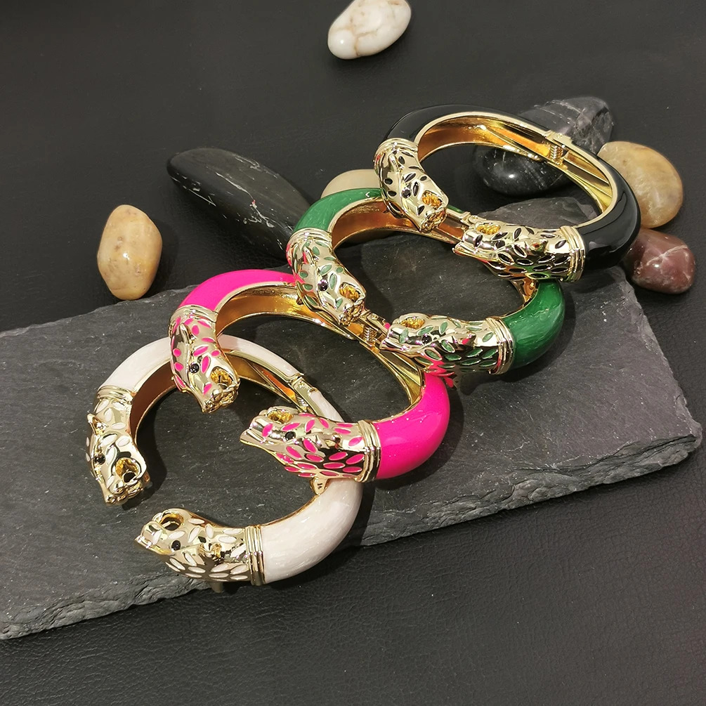 Double Leopard Head Cuff Bracelets Big Bangles For Women Statement Opened Alloy Bangle Gold Color Tone Fashion Jewelry MANILAI 240518
