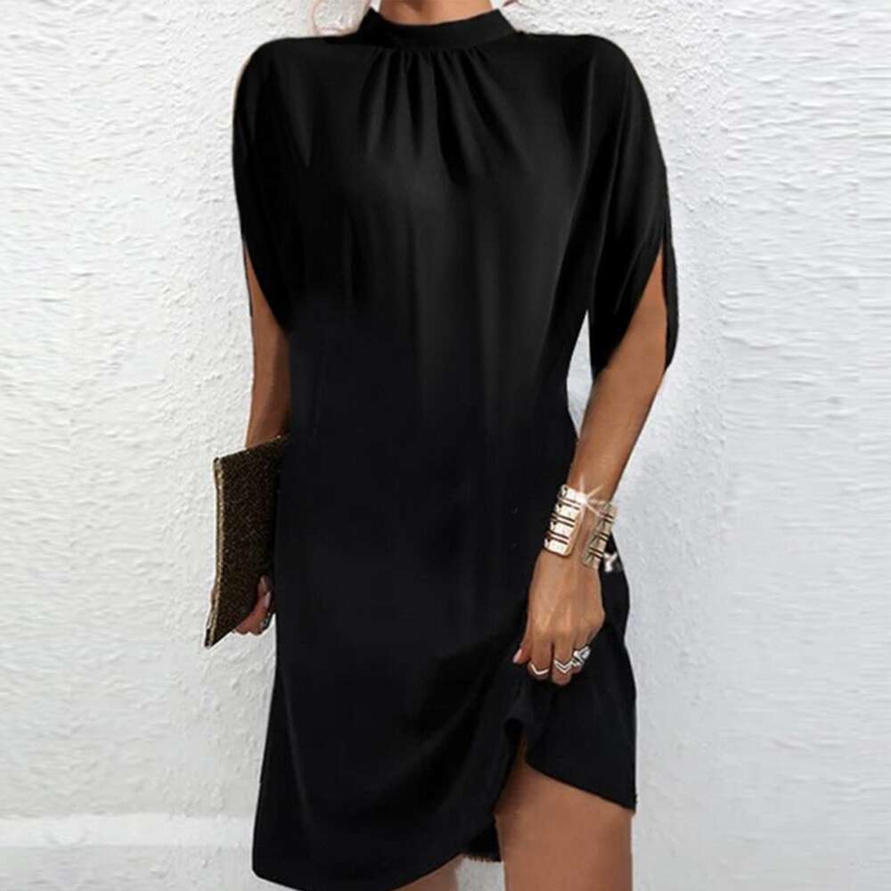 2024 New Women's Fashion Loose Bat Sleeve Round Neck Dress F52028