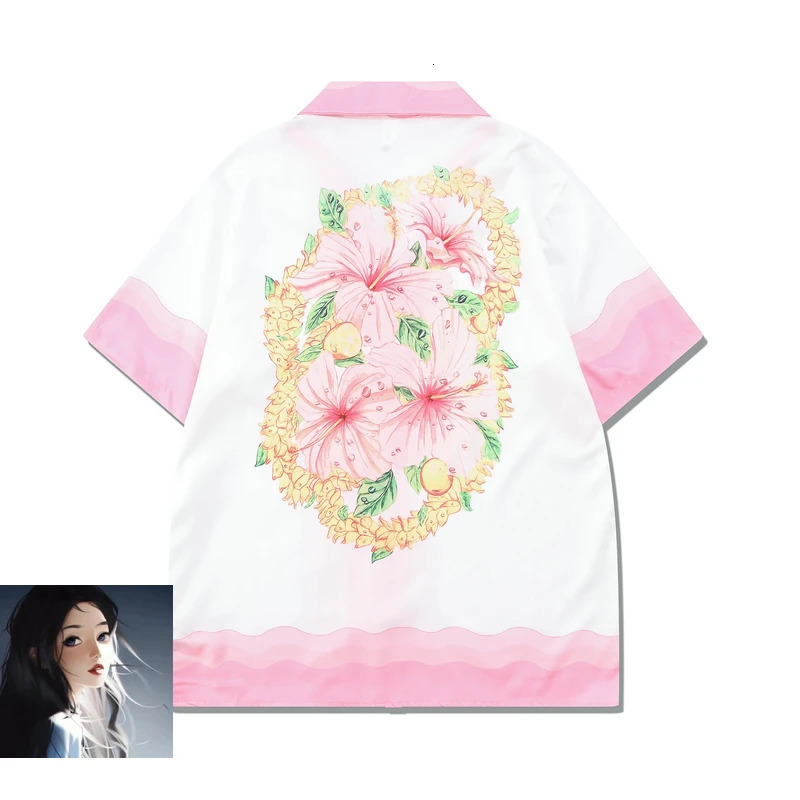 Flower Print Hawaii Beach Short Shirt Thin Beach Loose Clothes Men Women Surf T-Shirt 240518