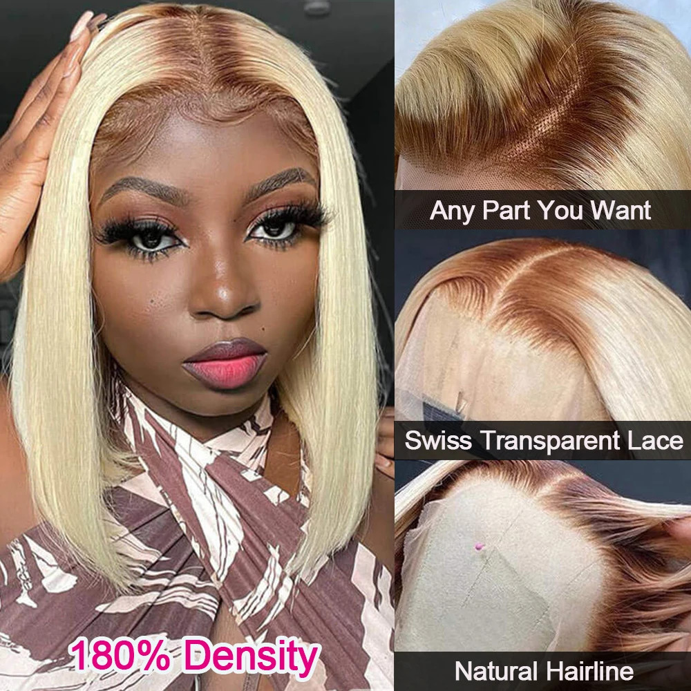 13x4 Short Bob Wig 4/613 Color Wig For Black Women Brazilian Pre Plucked With Baby Hair Body Wave