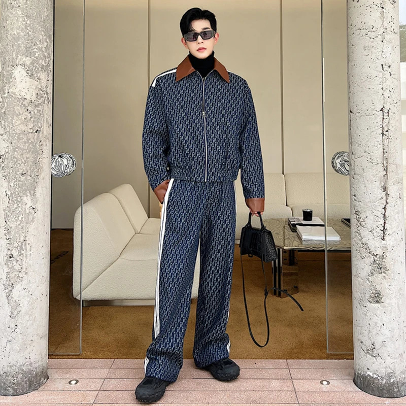 LUZHEN Spring Mens Two Piece Printing Denim Jackets Sets Korean Style Loose Straight Jeans Classic Street Short Coat 94e1e5 240507
