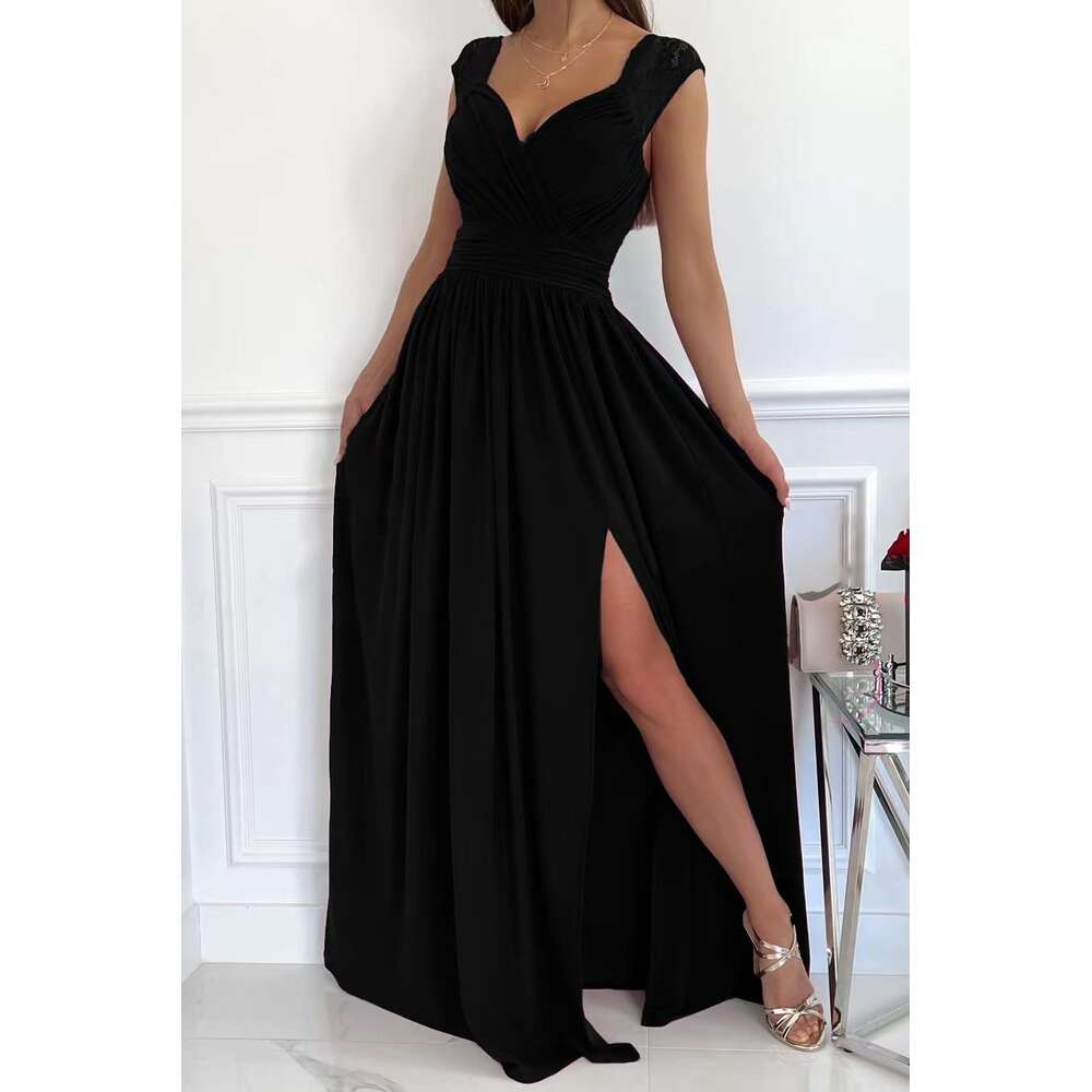 2024 Sleeveless Lace Open Back Bottom Split Women's Dress F52044