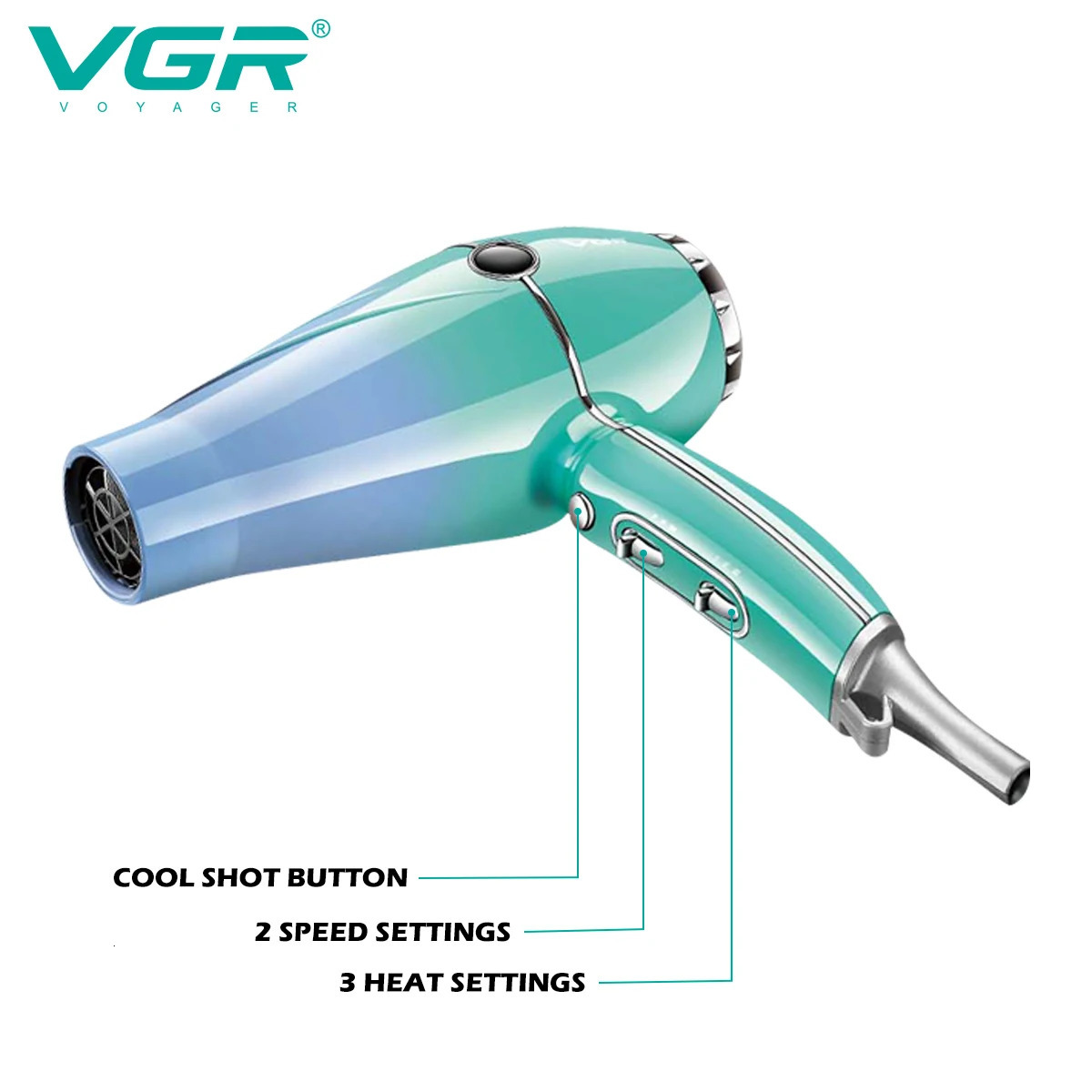 VGR Hair Dryer Professional Air Blower and Cold Adjustment Hair Dryer Machine Powerful Hair Salon for Household Use V-452 240520