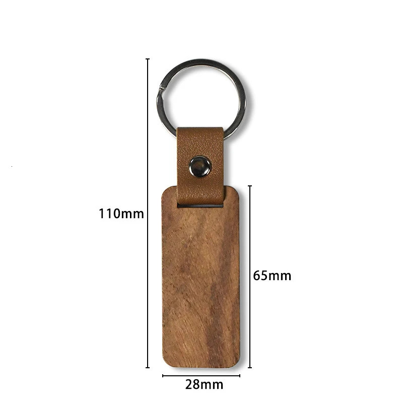 100Pcs Blank Wood Keychains PU Leather Keychain Rectangular Wood Key Chain 240516